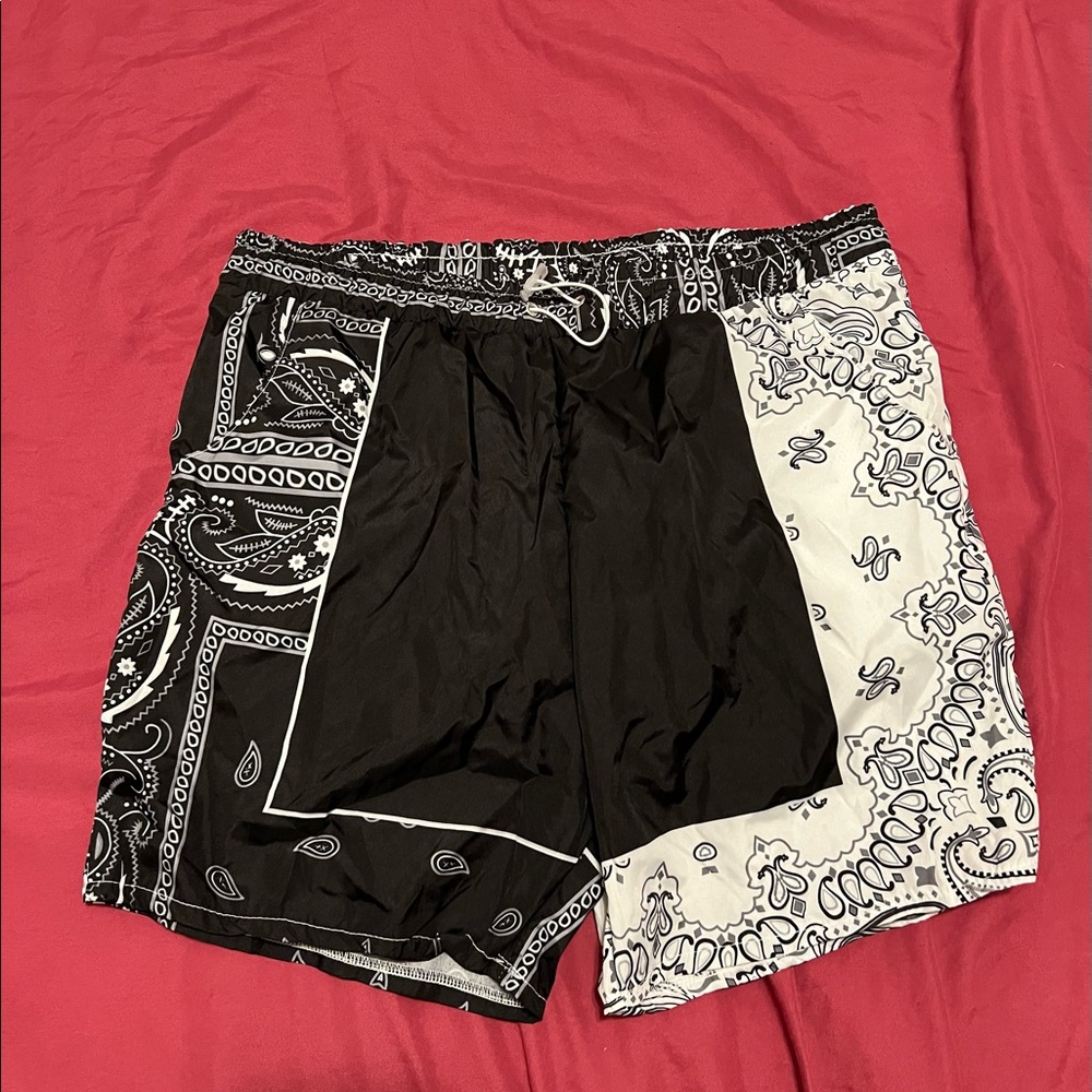 Men black and white shorts
